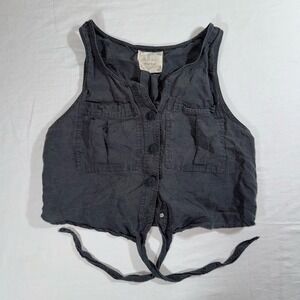 Charcoal Grey Linen Blend Western Altar'd‎ State Sleeveless Top Size Medium